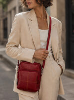 Red Genuine Leather Sling Bag for Men & Women – 7×8 Inch