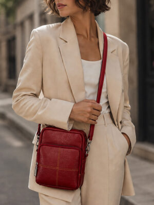 Red Genuine Leather Sling Bag for Men & Women – 7×8 Inch
