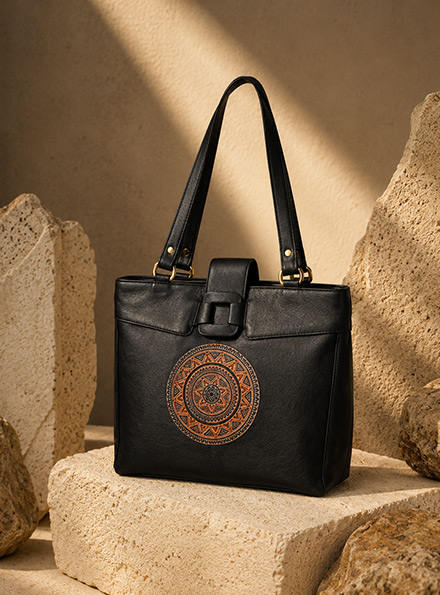 TANN IN Shantiniketan genuine leather Motif Handbag