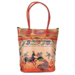 Handcrafted Shantiniketan Leather Handbag – 14-Inch Multicolor