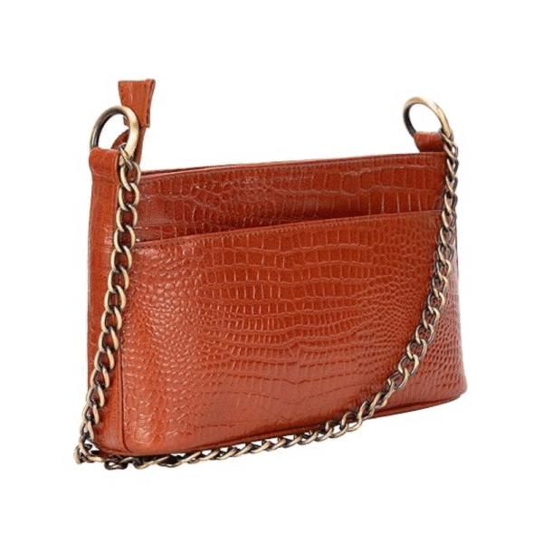 Women’s Genuine Leather Sling Bag with Metal Chain Strap