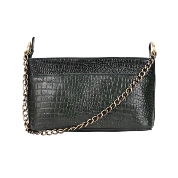 Women’s Genuine Leather Sling Bag with Metal Chain Strap