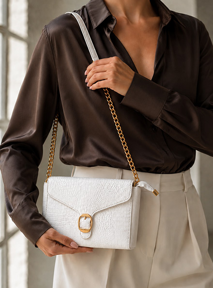 Women’s Genuine Leather Handbag & Sling Bag with Metal Chain
