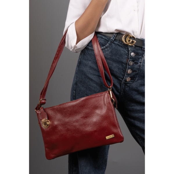 Women’s Burgundy Leather Crossbody Bag with Adjustable Strap