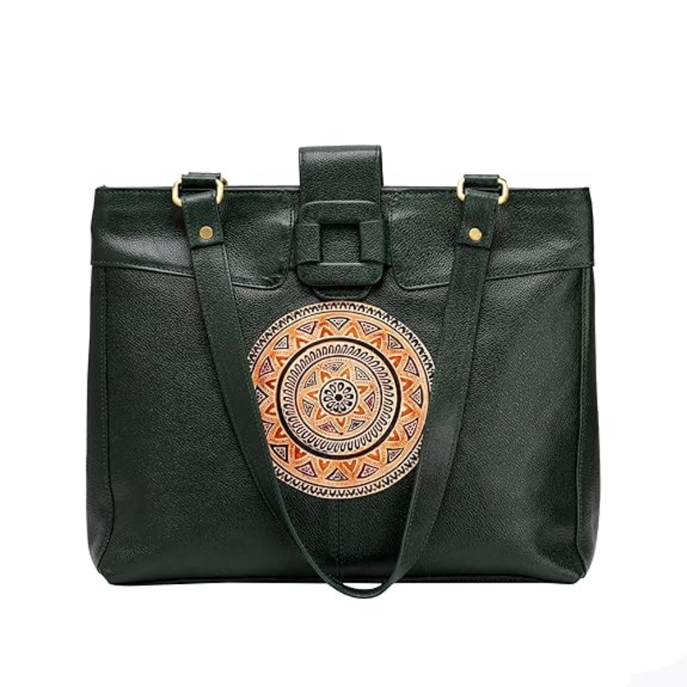 Shantiniketan motif genuine leather handbag for women by TANN IN