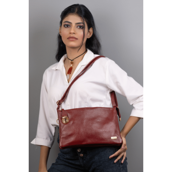 Women’s Burgundy Leather Crossbody Bag with Adjustable Strap