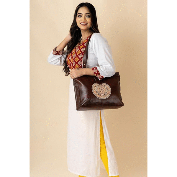 Shantiniketan Bag for Women – Genuine Leather Motif Handbag