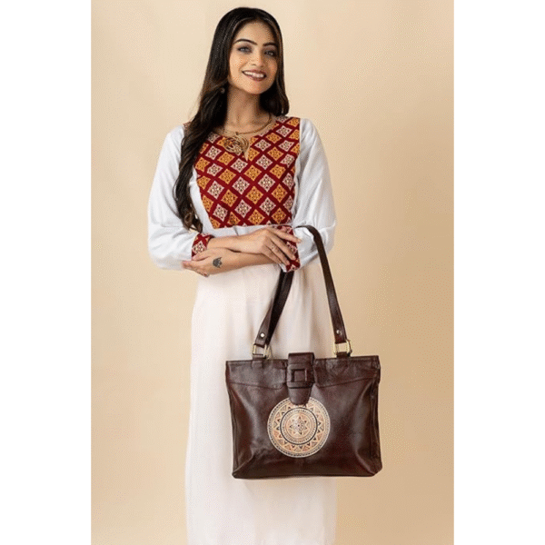 Shantiniketan Bag for Women – Genuine Leather Motif Handbag