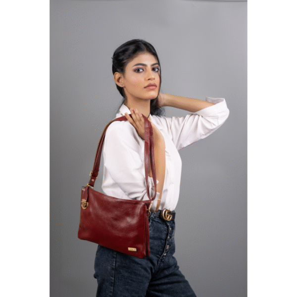 Women’s Burgundy Leather Crossbody Bag with Adjustable Strap