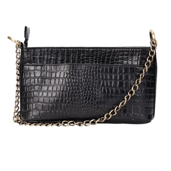 Women’s Genuine Leather Sling Bag with Metal Chain Strap