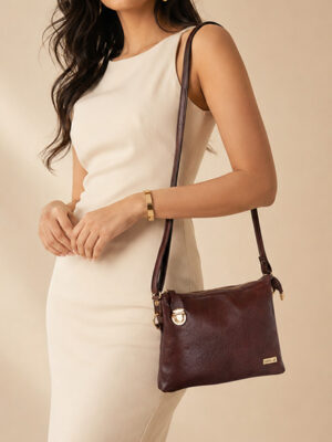 Women’s Burgundy Leather Crossbody Bag with Adjustable Strap