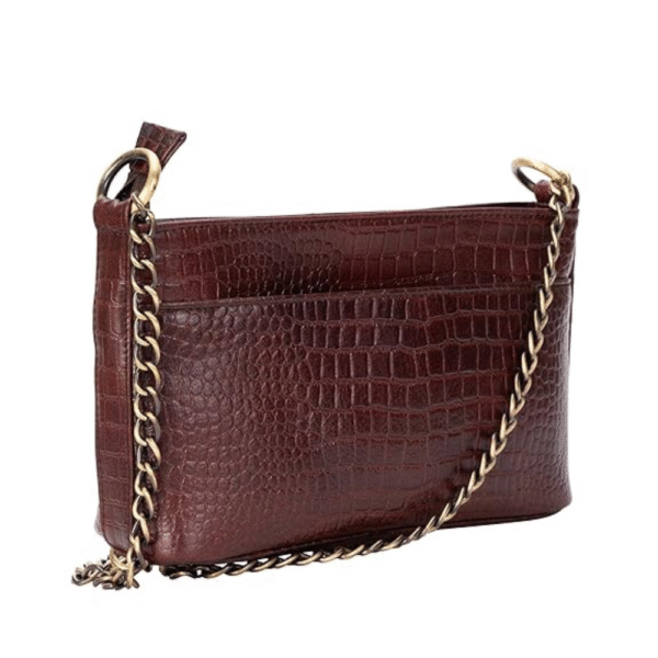 Women’s Genuine Leather Sling Bag with Metal Chain Strap