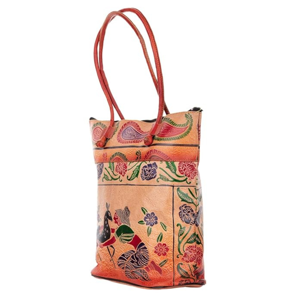 Large multicolour Shantiniketan leather shoulder bag for women by TANN IN