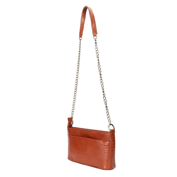 Women’s Genuine Leather Sling Bag with Metal Chain Strap
