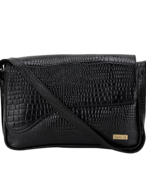TANN IN leather sling bag in Midnight Black – genuine leather, handcrafted in Kolkata