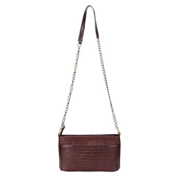 Women’s Genuine Leather Sling Bag with Metal Chain Strap