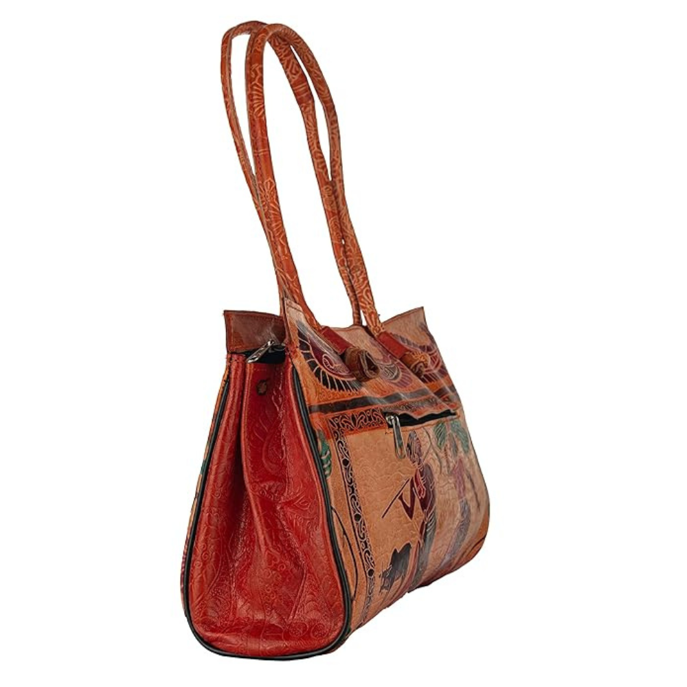 Shantiniketan leather shoulder bag for women – multicolor