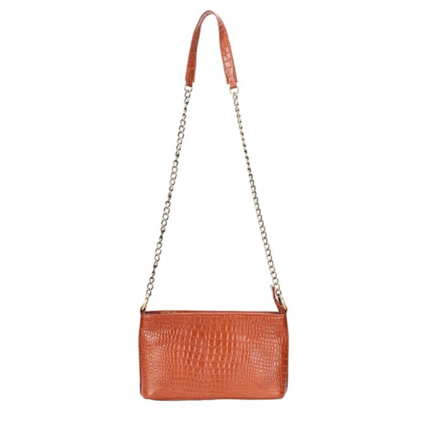 Women’s Genuine Leather Sling Bag with Metal Chain Strap