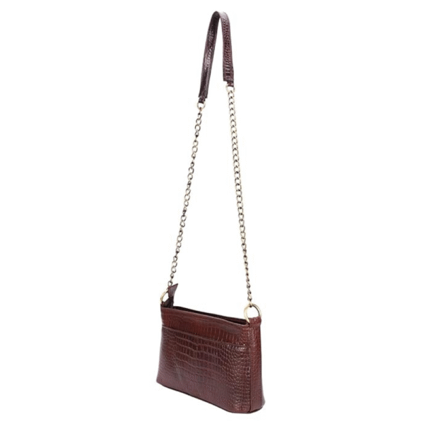 Women’s Genuine Leather Sling Bag with Metal Chain Strap