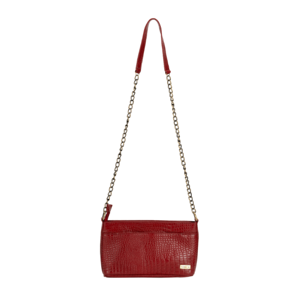 Women’s Genuine Leather Sling Bag with Metal Chain Strap