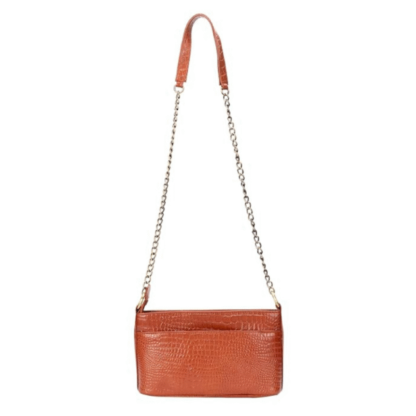 Women’s Genuine Leather Sling Bag with Metal Chain Strap