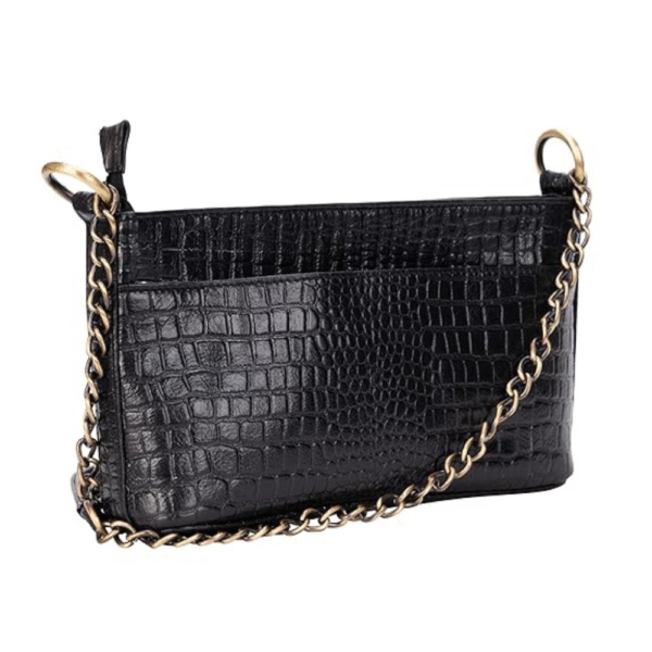 Women’s Genuine Leather Sling Bag with Metal Chain Strap