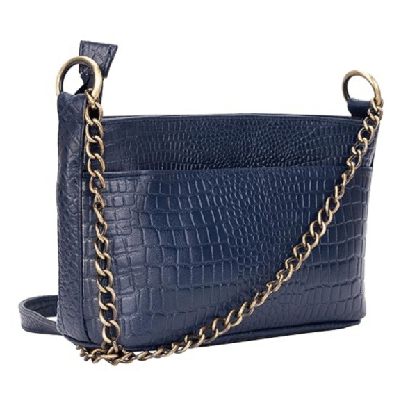 Women’s Genuine Leather Sling Bag with Metal Chain Strap