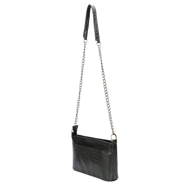 Women’s Genuine Leather Sling Bag with Metal Chain Strap