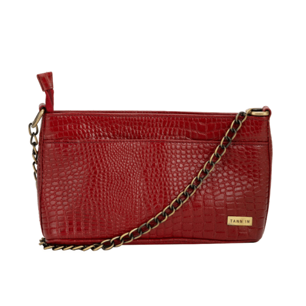 Women’s Genuine Leather Sling Bag with Metal Chain Strap