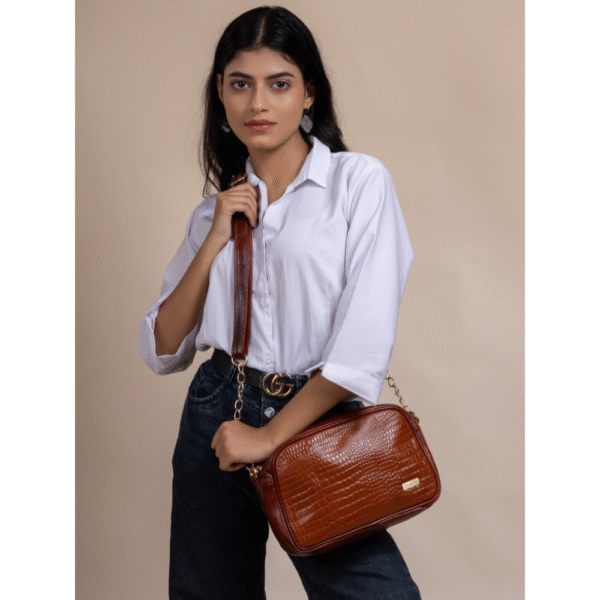 Women’s Brown Textured Leather Sling & Crossbody Bag