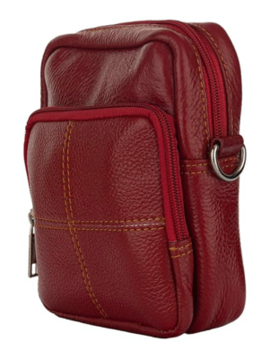 Red genuine leather sling bag for men and women – 7×8 inch