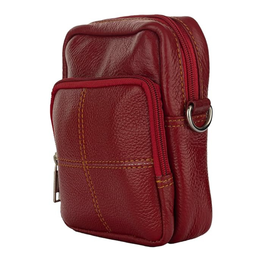 Red genuine leather sling bag for men and women – 7×8 inch