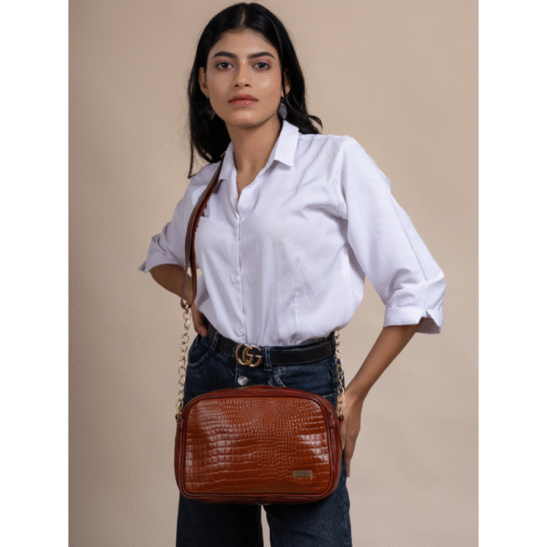 Women’s Brown Textured Leather Sling & Crossbody Bag