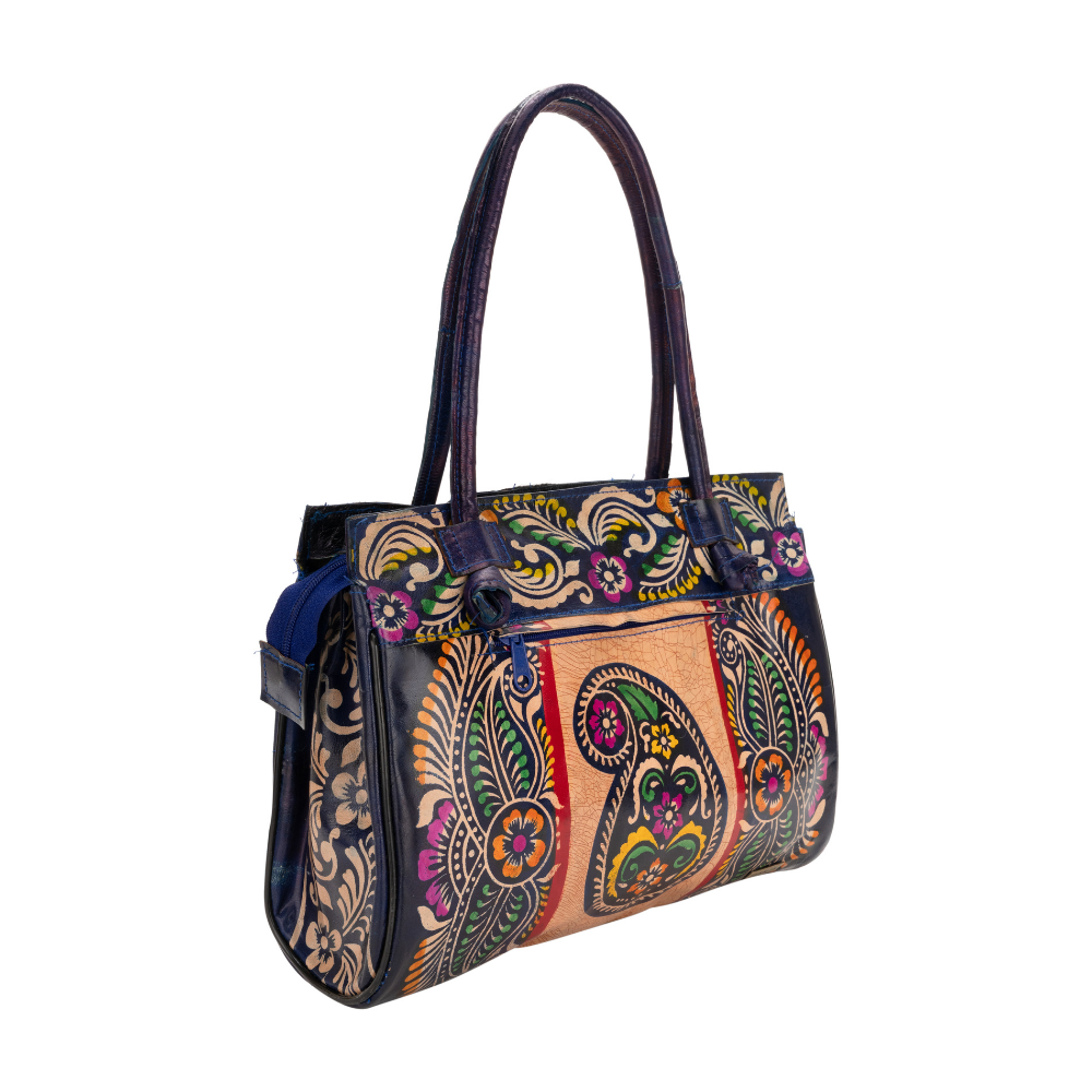 Shantiniketan batik leather shoulder bag for women by TANN IN