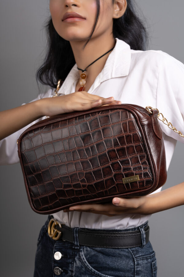 Women’s Brown Textured Leather Sling & Crossbody Bag