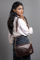Women’s Brown Textured Leather Sling & Crossbody Bag