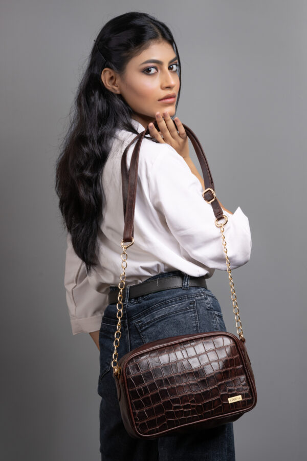 Women’s Brown Textured Leather Sling & Crossbody Bag