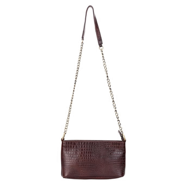 Women’s Genuine Leather Sling Bag with Metal Chain Strap