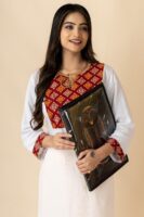 Shantiniketan Genuine Leather Document Folder with Kantha Stitch