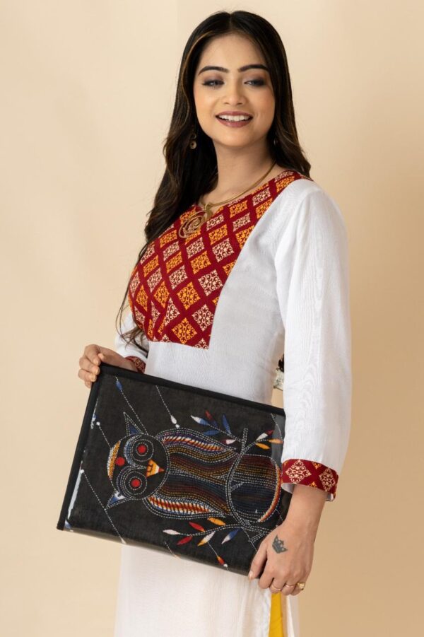 Shantiniketan Genuine Leather Document Folder with Kantha Stitch