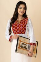 Shantiniketan Genuine Leather Document Folder with Kantha Stitch