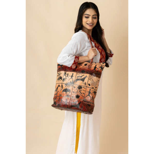 Hand-Embossed Shantiniketan Leather Bag – Jungle Design