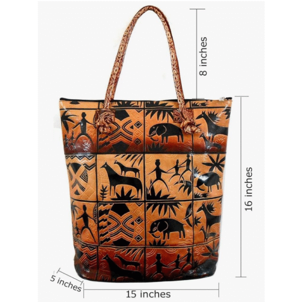 Hand-Embossed Shantiniketan Leather Bag – Jungle Design