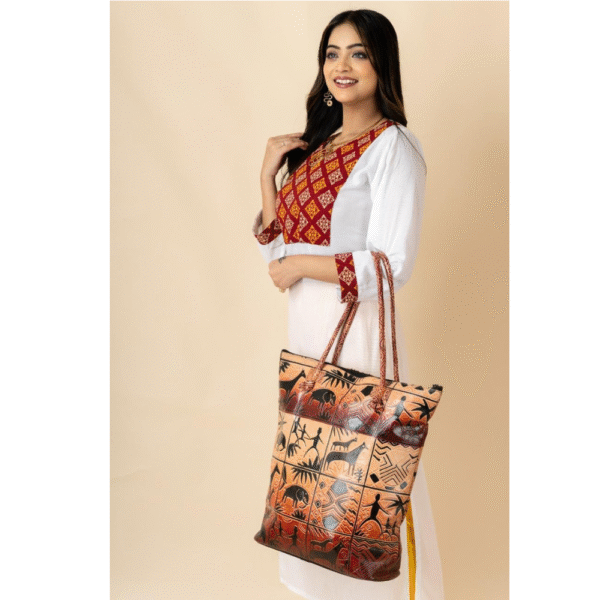 Hand-Embossed Shantiniketan Leather Bag – Jungle Design