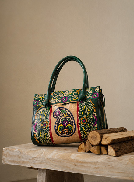 Shantiniketan batik leather shoulder bag colour option by TANN IN