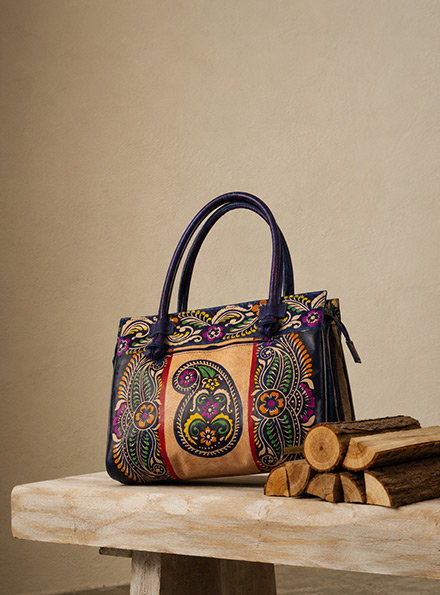 Shantiniketan batik leather shoulder bag colour option by TANN IN