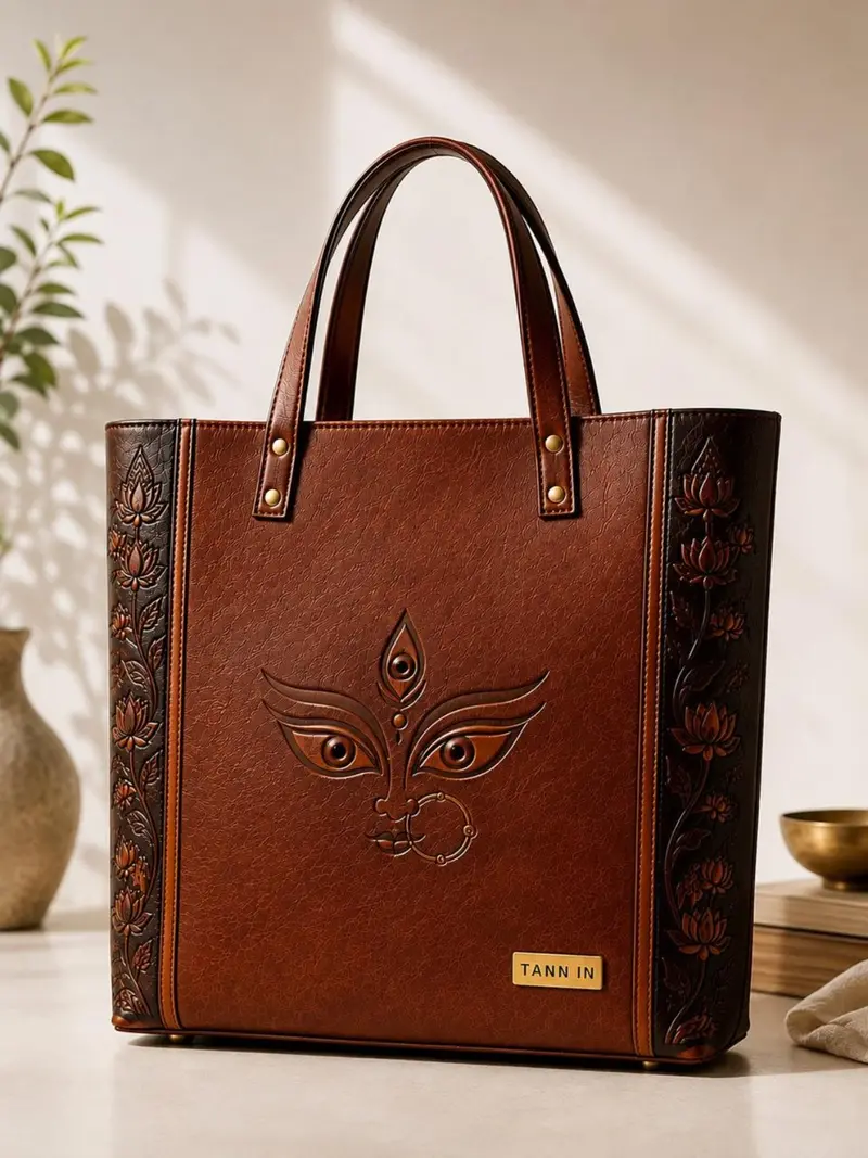 Durga Drishti Brown Leather Tote — supplied design reference