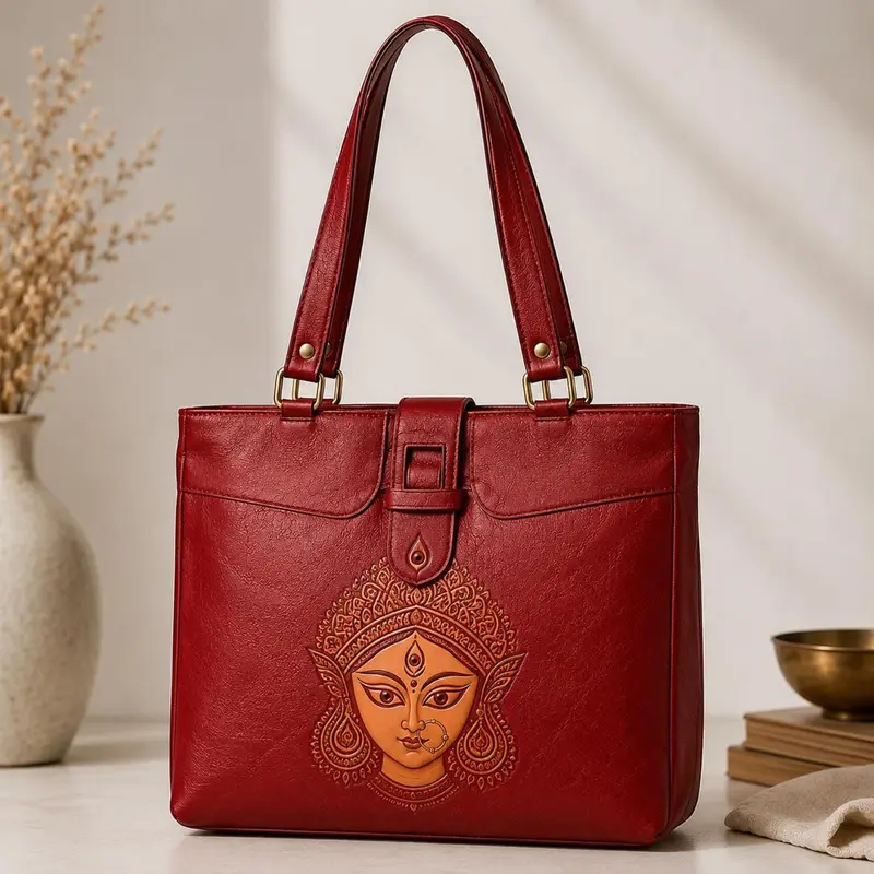 Durga Heritage Red Leather Tote — supplied design reference
