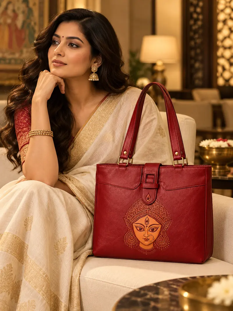 Durga Heritage Red Leather Tote — lifestyle visualisation 3