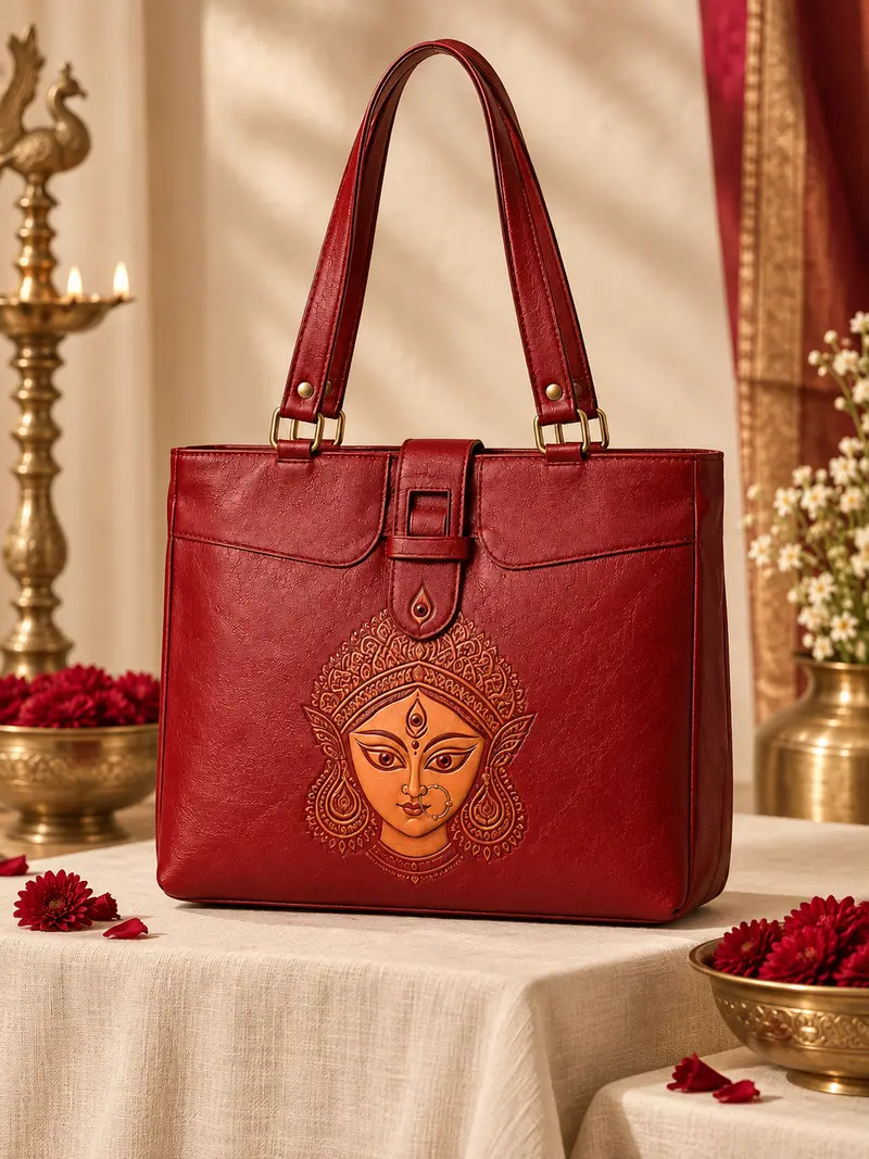 Durga Heritage Red Leather Tote — lifestyle visualisation 4